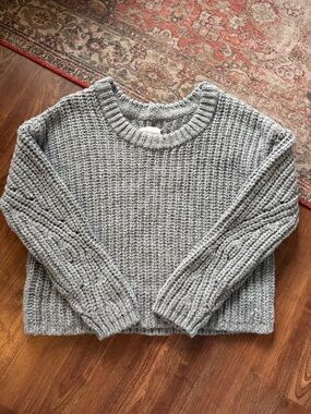 aerie Chunky Knit Crew Sweater - Light Gray